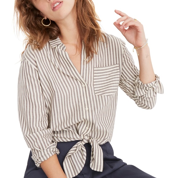 Madewell Tops - Madewell comfy stripe button front tie front top